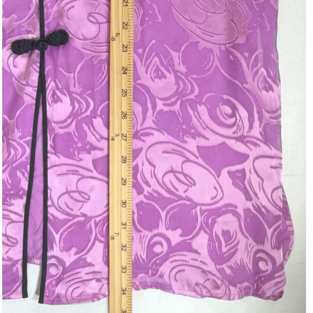 Bob Mackie Wearable Art Large Purple Silk Blend Floral Burnout Sheer Tunic - Picture 4 of 10